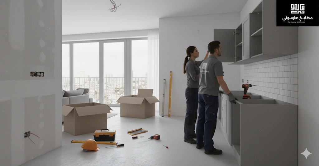 للمساحات الصغيرة مطبخ امريكي مفتوح على الصالة صغيرة